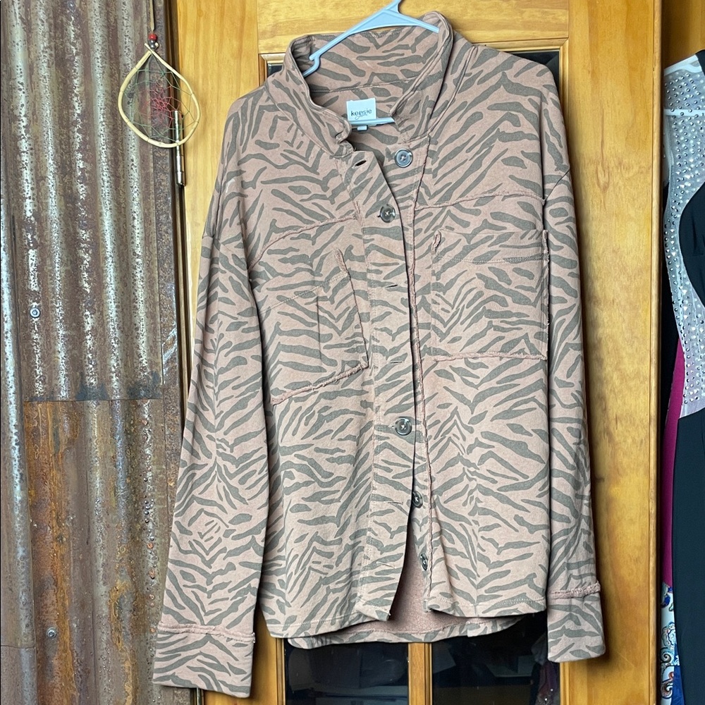 Kensie Tan and Brown Animal Patterned Jacket, Size XL